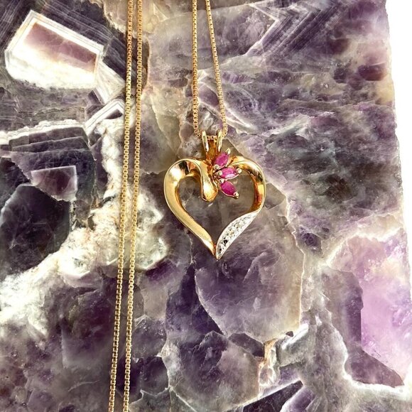 Ross-Simons Gold Vermeil Sterling Silver 925 Ruby Open Heart Pendant Necklace - Picture 7 of 16